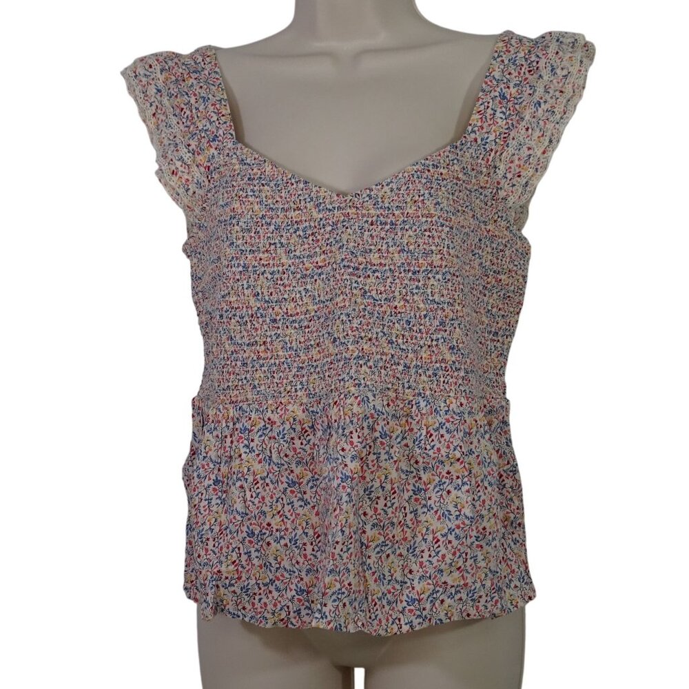 Old Navy Smocked Ruffle Tank Top Women Size M Multi Ditsy Floral